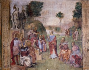 Proces van Santa Cecilia (St Cecilia), ca 1506, door Amico Aspertini, fresco, Oratorium van Santa Cecilia, Bologna, Emilia-Romagna