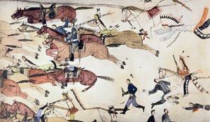 Slag bij Little Bighorn, Montana, VS, 25-26 juni 1876, ca. 1900 door Amos Bad Heart Buffalo