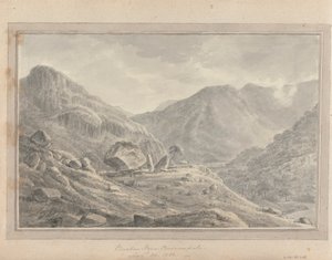 Uitzichten in Engeland, Schotland en Wales: Bowdar Stone Borrowdale, 30 augustus 1802 door Amos Green