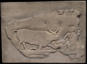 Wandfragment van een graf met een afbeelding van een herder