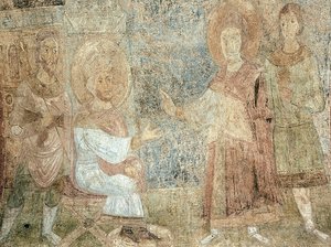 Sint Joris voor keizer Diokletianus door Ancient Russian frescos