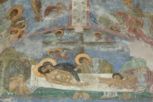 De graflegging van Christus, 12e eeuw door Ancient Russian frescos