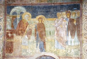 De Maagd Ontvangt het Purper en Cochenille door Ancient Russian frescos