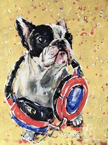 Frenchie met koptelefoon door Anda Bieza