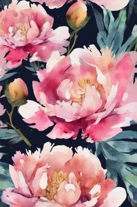Roze pioenrozen in aquarel