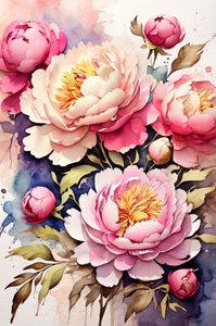 Levendige pioenrozen in aquarel