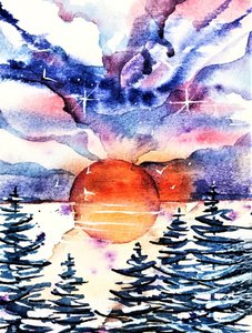 Levendige winterzonsondergang