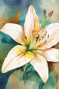 Aquarel: Witte lelie