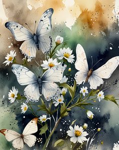 Witte vlinders en madeliefjes