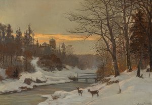 Winterlandschap met beek door Anders Andersen Lundby