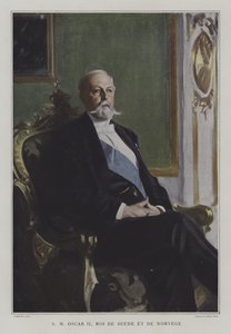 Oscar II, Koning van Zweden en Noorwegen (kleurenlitho) door Anders Leonard (after) Zorn