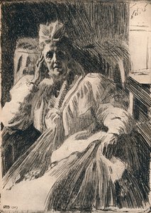 Een Ets van de Weduwe Koningin van Zweden door Anders Leonard Zorn