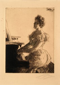 Aan de piano (mejuffrouw Anna Burnett) door Anders Leonard Zorn