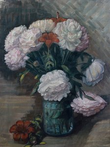 Pioenen en daglelies (olieverf op doek) door Anders Svarstad