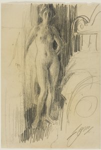 Naaktfiguur staand bij een bed door Anders Leonard Zorn