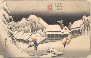 Een Sneeuwachtige Avond bij Kambara Station door Ando Hiroshige