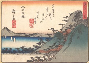 Avondklok bij Miidera Tempel, uit de serie Acht Uitzichten van Omi, ca. 1834-35 door Ando Hiroshige