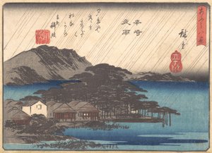 Avondregen bij Karasaki Pine Tree, ca. 1834-35
