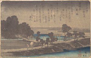 Avondregen in Azuma Wood, ca. 1838 door Ando Hiroshige