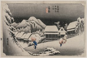 Avondsneeuw bij Kambara nummer zestien van de serie Drieënvijftig Stations van de Tokaido, 1833