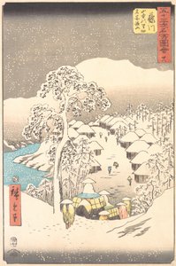 Fujikawa, een dorp in de bergen voorheen Miyajiyama genoemd, 1855 door Ando Hiroshige