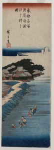 Schelpen verzamelen bij eb in Susaki, uit de serie 100 Zichten op Beroemde Plaatsen in Edo, midden 1830s