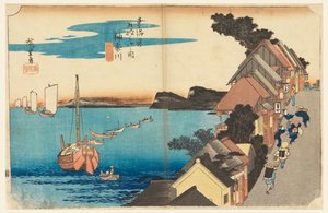 Uitzicht vanaf een heuveltop, in De Drieënvijftig Stations van de Tokaido-weg (Kanagawa, Dai-no-kei Tokaido Gojusan Tsugi-no Uchi) door Ando Hiroshige