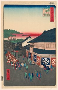 Hirokoji Avenue (Shitaya Hirokoji) Nr. 13 uit de serie Honderd Beroemde Zichten van Edo door Ando Hiroshige