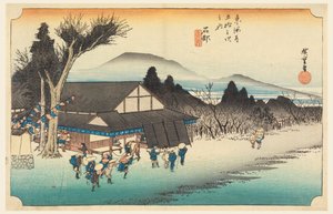 Ishibe (Megawa Sato), in De Drieënvijftig Stations van de Tokaido-weg (Tokaido Gojusan Tsugi-no Uchi) door Ando Hiroshige