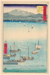 Kusatsu: Van Kusatsu naar Yabase, een Boog en Boogpees, uit de serie 53 Stations van Tokaido door Ando Hiroshige