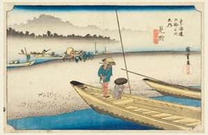 Mitsuke, Tenryu-gawa rivier, in De Drieënvijftig Stations van de Tokaido-weg (Tokaido Gojusan Tsugi-no Uchi) door Ando Hiroshige