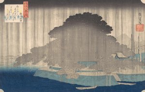 Nachtregen bij Karasaki, uit de serie Acht Zichten van O-mi, ca. 1835 door Ando Hiroshige
