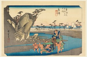 Okitsu-rivier, in De drieënvijftig stations van de Tokaido-weg (Tokaido Gojusan Tsugi-no Uchi) door Ando Hiroshige