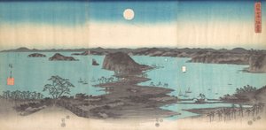 Panorama van de Acht Zichten van Kanasawa onder een Volle Maan, 1857 door Ando Hiroshige