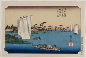 Verspreide pijnbomen bij de Tone-rivier..., gepubliceerd in 1919 door Ando Hiroshige