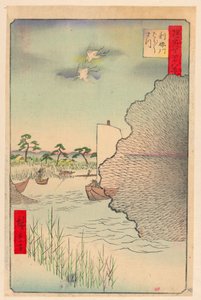 Verspreide dennen langs de Tone-rivier (Tone-gawa, Barabara-matsu) uit de serie Honderd beroemde uitzichten van Edo door Ando Hiroshige