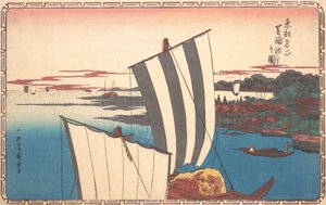 Schelpen verzamelen bij Shibaura door Ando Hiroshige