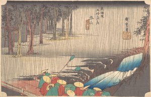 Lente Regen bij Tsuchiyama 50e Station van de Tokaido, 19e eeuw