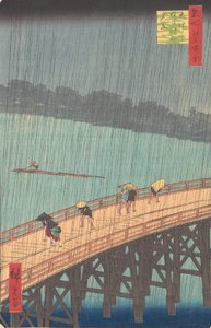 Plotselinge bui over Shin-Ohashi-brug en Atake Ohashi Atake no yudachi, uit de serie..., 1857 door Ando Hiroshige