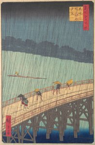 Plotselinge Regenbui over Shin-Ohashi Brug en Atake Ohashi Atake no yudachi, uit de serie..., 1857 door Ando Hiroshige