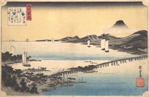 Zonsondergangsgloed bij Seta Seta sekisho, uit de serie Acht Uitzichten van de Omi Provincie, 1834-35 door Ando Hiroshige