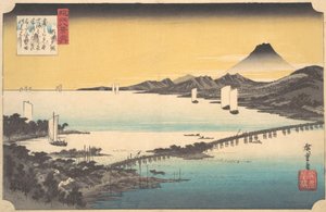 Zonsondergang bij Seta, ca. 1832 door Ando Hiroshige