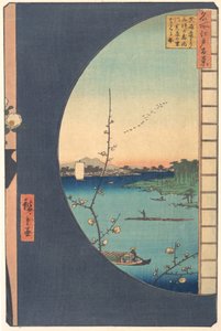 Susaki Hen-yori Suijin no Mori, Uchikawa, 1857 door Ando Hiroshige