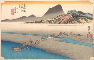 De verre oever van de Oi-rivier bij Kanaya, 1834 door Ando Hiroshige