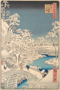 De Taiko Drum Bridge en de Yuhi Mound bij Meguro, 1857