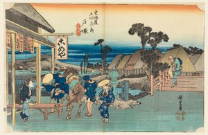 Totsuka Theehuis, in De Drieënvijftig Stations van de Tokaido Weg (Tokaido Gojusan Tsugi-no Uchi) door Ando Hiroshige