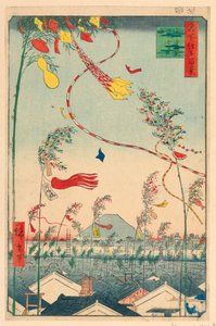 Welvarende stad met Tanabata-festival (Shichu han-ei, Tanabata matsuri) uit de serie Honderd Zichten op Edo