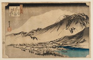 Houtsnede - Avondsneeuw op Mt. Hira door Ando Hiroshige