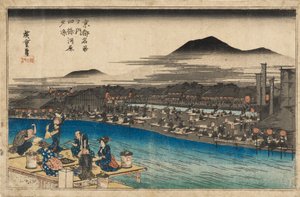 Houtsnede - Nachtzicht bij Shijo Kawaramachi, 1797-1858 door Ando Hiroshige