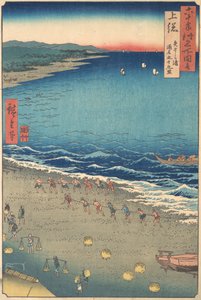 Yasashi-strand, bekend als Kujukuri, Kazusa-provincie, uit de serie Uitzichten van beroemde plaatsen door Ando Hiroshige